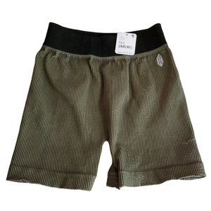 Ribbed Olive Green Bike Shorts with Black Waistband- No Tags
